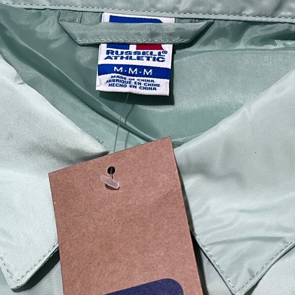 Russell Athletic M Coach Jacket Mint Green Windbreaker Snap Front Lightweight - Picture 8 of 16